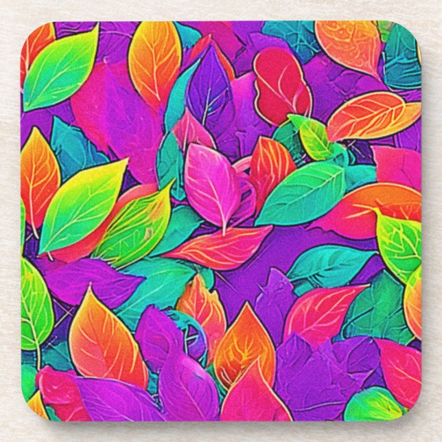 Neon Leaves: Cartoon Flow Coaster (Front)