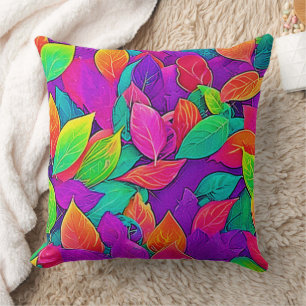 Neon Leaves: Cartoon Flow Throw Pillow
