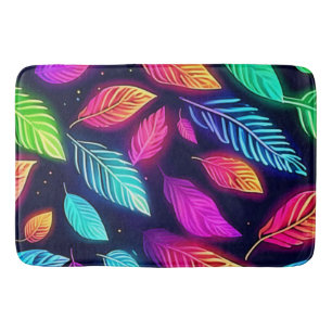 Neon Leaves in Vibrant Glow Art Bath Mat