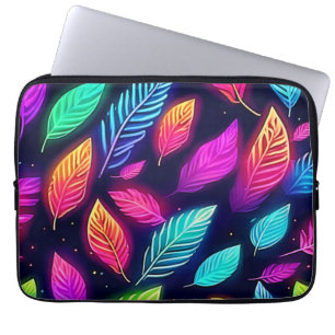 Neon Leaves in Vibrant Glow Art Laptop Sleeve
