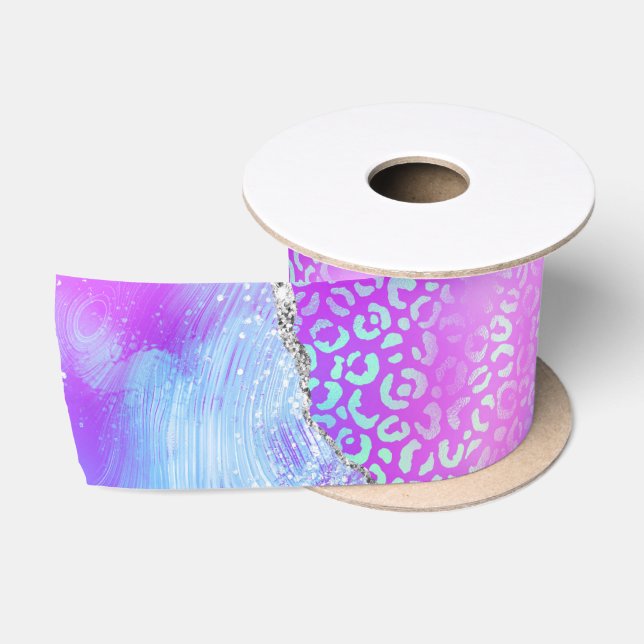 Neon Leopard Agate | Glam Abstract Stone Pattern Satin Ribbon (Spool)