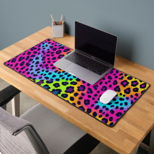 Neon Leopard Print Desk Mat