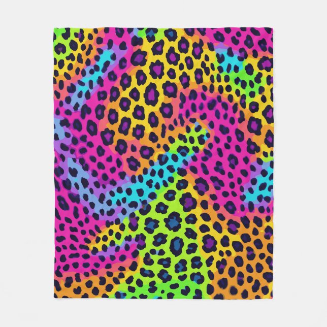 Neon Leopard Print Fleece Blanket (Front)
