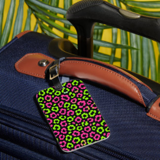 Neon Leopard Print Luggage Tag