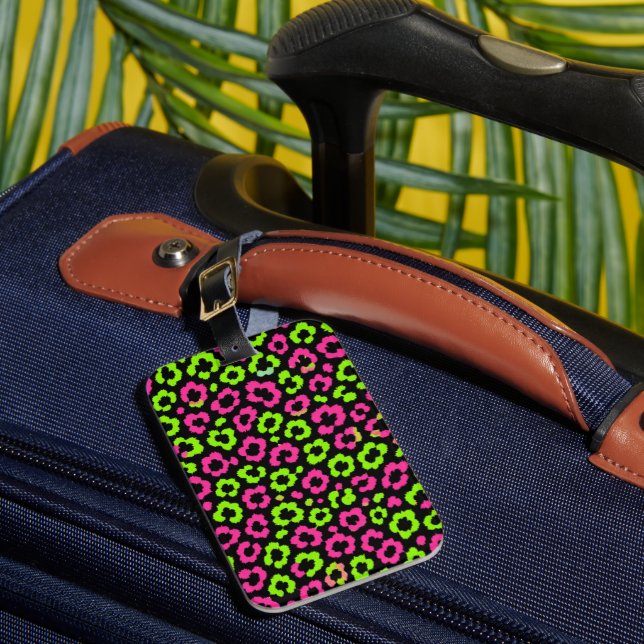 Neon Leopard Print Luggage Tag (Front Insitu 1)