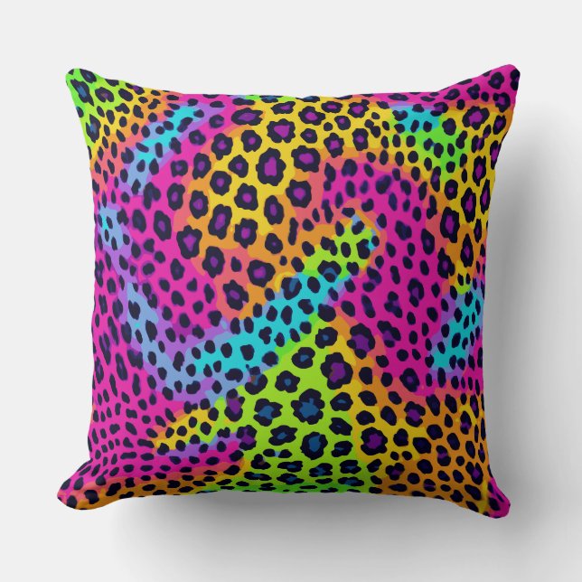 Neon Leopard Print Throw Pillow (Front)