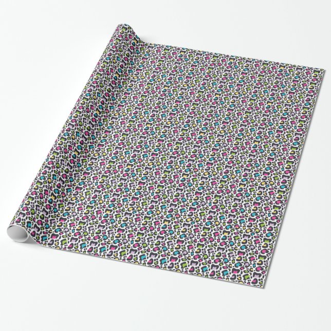 Neon Leopard Print Wrapping Paper (Unrolled)