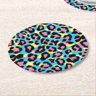 Neon Leopard Spots Pattern Round Paper Coaster