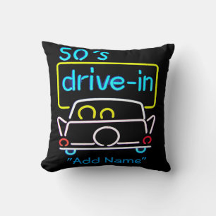 Neon les années 50 Drivein Coussin décoratif pour