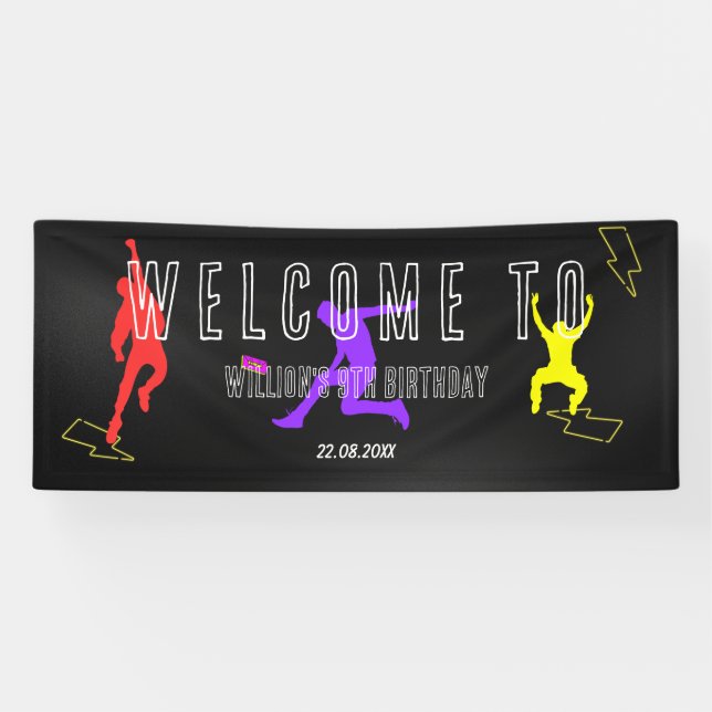 Neon Let's Jump Kids 9th Birthday Party Welcome Banner (Horizontal)