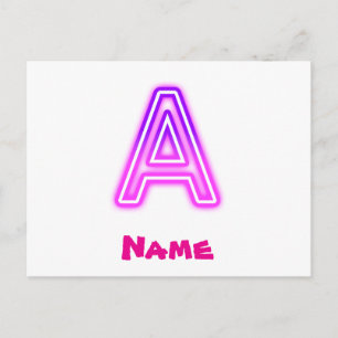 Neon Letter A Monogram Glowing Purple Pink Initial Holiday Postcard