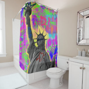 Neon Liberty Graffiti Shower Curtain