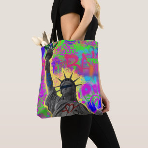 Neon Liberty Graffiti Tote Bag
