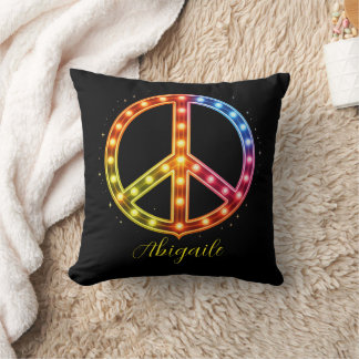 Neon Lighst Peace Sign Unisex Throw Pillow