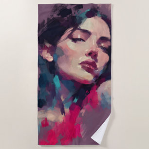 Neon Light Abstract Portrait Beach Towel