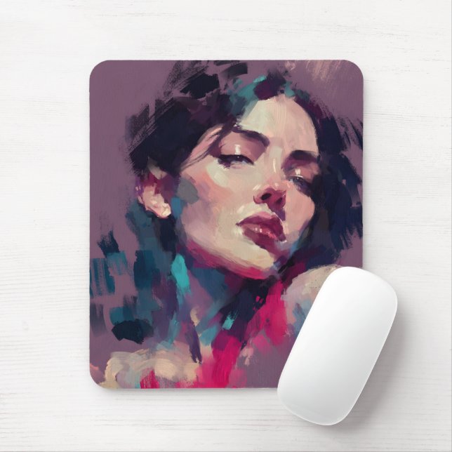 Neon Light Abstract Portrait Mouse Pad (With Mouse)