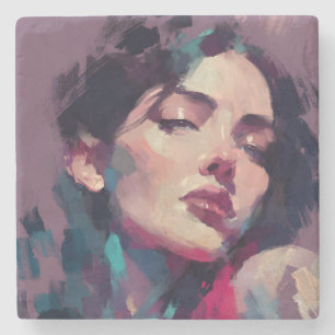 Neon Light Abstract Portrait Stone Coaster