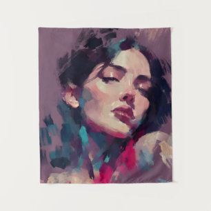 Neon Light Abstract Portrait Tapestry