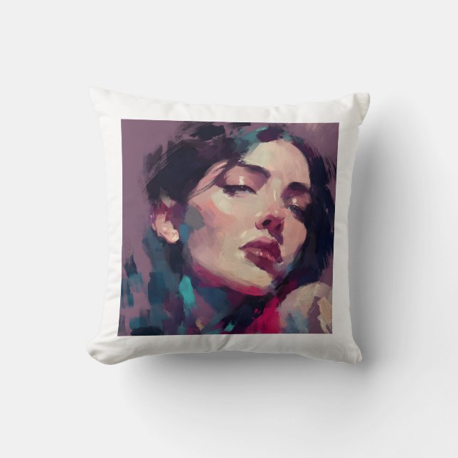 Neon Light Abstract Portrait Throw Pillow (Front)