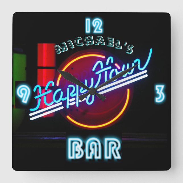 Neon Light BAR CLOCK Personalized Happy Hour 2 (Front)