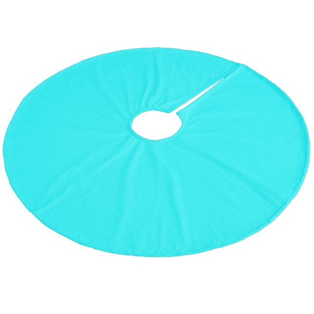 Neon light blue 00ffff  fleece tree skirt (Angled)