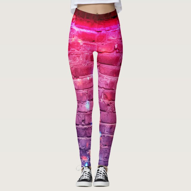 Neon light: empty brick wall. leggings (Front)