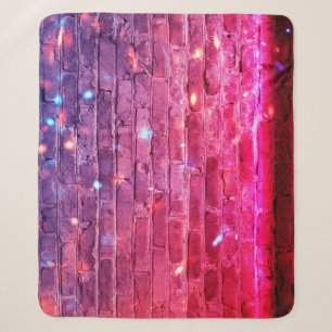 Neon light: empty brick wall. sherpa blanket