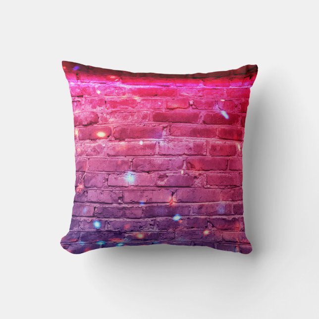 Neon light: empty brick wall. throw pillow (Front)