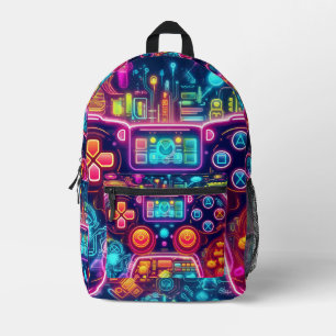Neon Light Game Controller Printed Backpack
