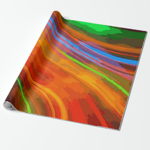 Neon Light Streak Pattern in Orange, Green & Blue Wrapping Paper