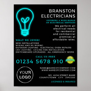 Neon Lightbulb, Electrician Advertising Poster