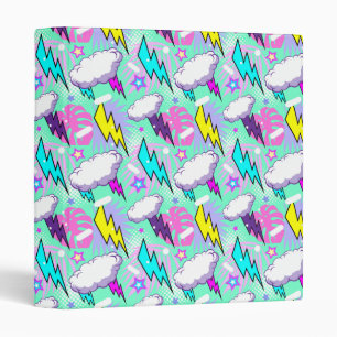 Neon Lightning Bolts & Stars Pattern Binder