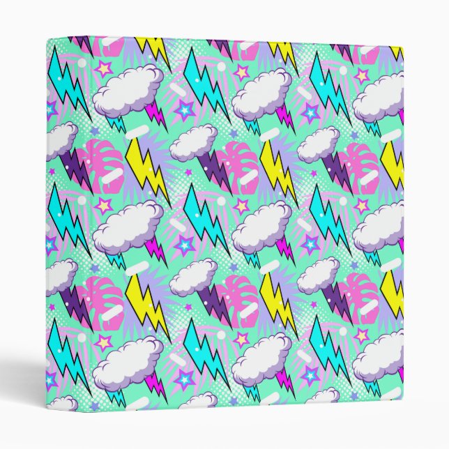 Neon Lightning Bolts & Stars Pattern Binder (Front/Spine)