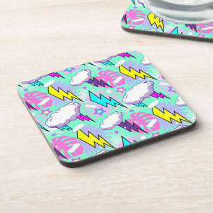 Neon Lightning Bolts & Stars Pattern Coaster