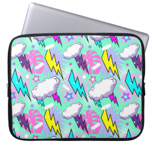 Neon Lightning Bolts & Stars Pattern Laptop Sleeve