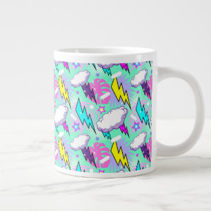 Neon Lightning Bolts & Stars Pattern Large Coffee Mug