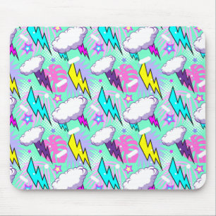 Neon Lightning Bolts & Stars Pattern Mouse Pad