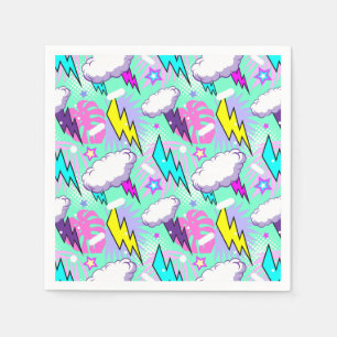 Neon Lightning Bolts & Stars Pattern Napkin