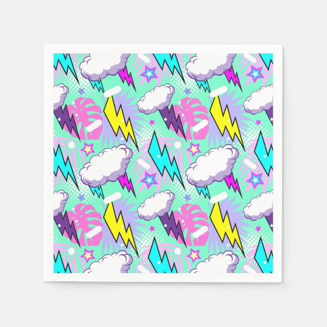 Neon Lightning Bolts & Stars Pattern Napkin (Front)
