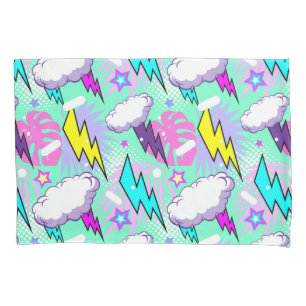 Neon Lightning Bolts & Stars Pattern Pillowcase