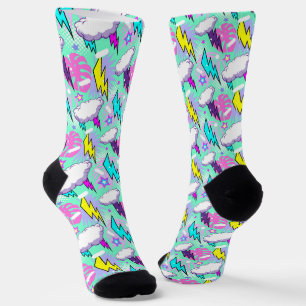 Neon Lightning Bolts & Stars Pattern Socks