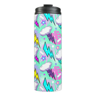 Neon Lightning Bolts & Stars Pattern Thermal Tumbler