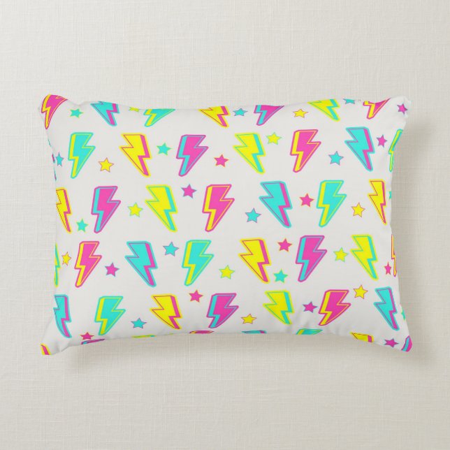 Neon Lightning Star Y2K Pattern Accent Pillow (Front)