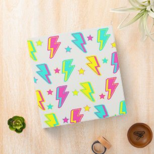 Neon Lightning Star Y2K Pattern Binder