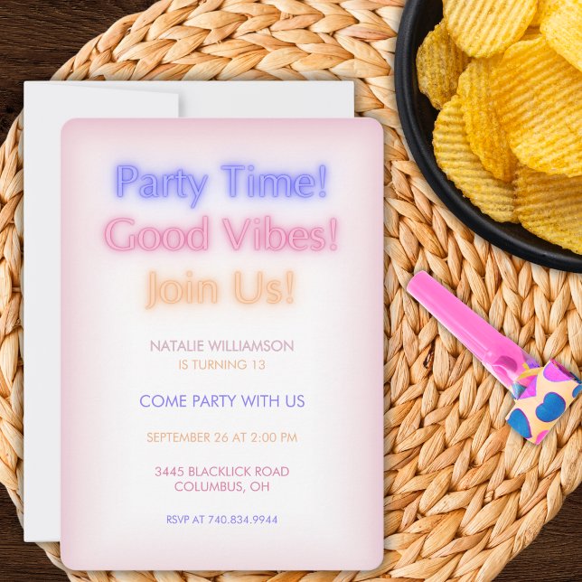 Neon Lights Birthday Party  Invitation (Creator Uploaded)