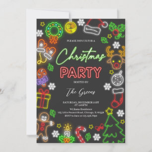 Neon Lights Christmas Party Invitation