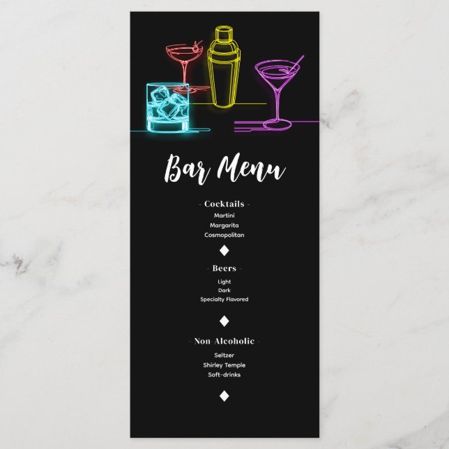 Neon Lights Cocktails Open Bar Menu Mariage (Devant)