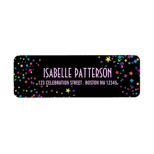 Neon Lights Colourful Confetti Party Address Label (Front)