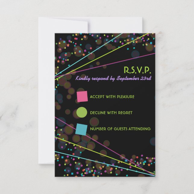 Neon Lights Glow in the Dark RSVP Response Card (Front)