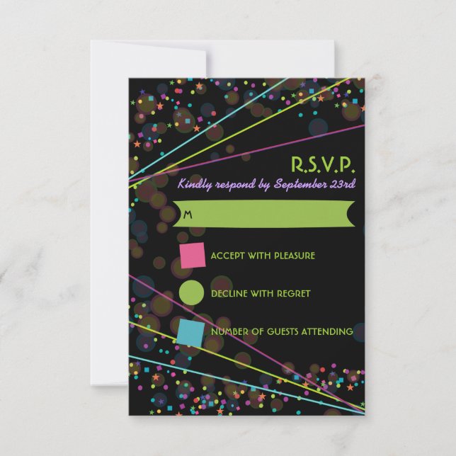 Neon Lights Glow in the Dark RSVP Response Card (Front)